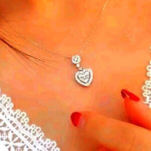 Heart Shaped Clear White Baguette Diamond Pendant Necklace 925 Sterling Silver